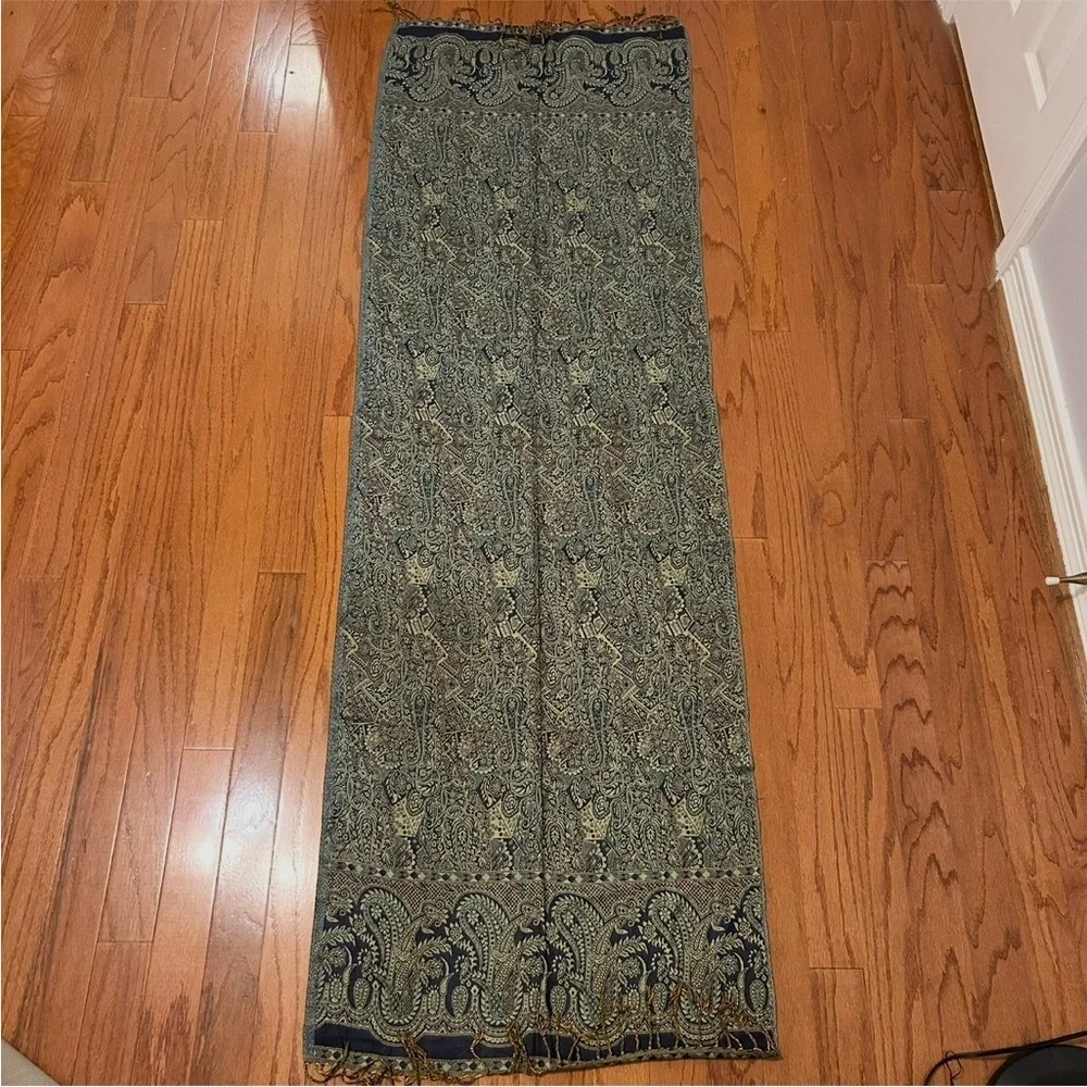 Paris Boutique Paisley Viscose Scarf Blue Green Boho Fringe Wrap